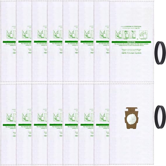 16 +2 Pack 204814 Micron Magic HEPA Filter Bags plus Belts Compatible with Kirby Part 205811 204814 204811 Universal Cloth Bags and All Kirby Sentria Vacuum G Series, Avalir Models