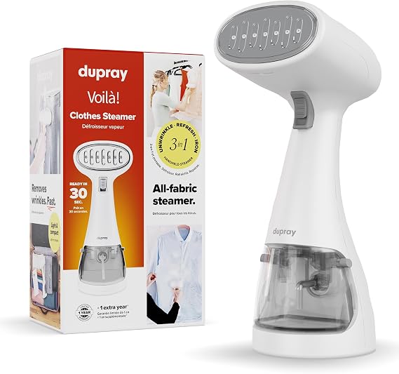 Dupray Voila 3-in-1 Clothes Steamer | Portable handheld garment steamer, heated stainless steel plate, 30-second heat-up, portable travel steamer for fabrics