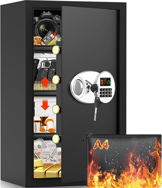 85L Extra Large Fireproof Safe Box with A4 Document Bag for Home &amp; Office