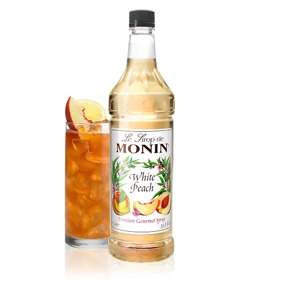 Monin White Peach Syrup for Drinks - 1 liter / 33.8 fl oz