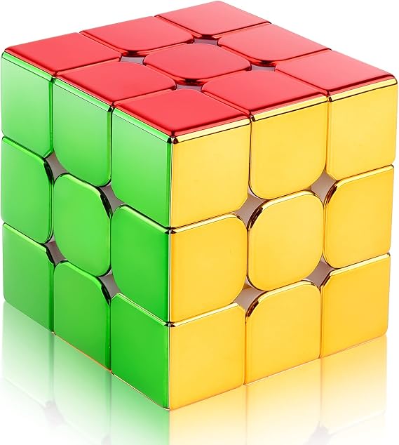 D-FantiX Magnetic Mirror Reflective Speed Cube 3x3x3 with Display Stand | Adult Fidget Toy, Car Road Trip Activity Toy for Teens Boys Girls, Stickerless Shiny Magic Cube, Birthday Gifts for Kids 8-12