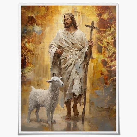 SKINGE Jesus Christ Oil Painting Renaissance Wall Art The Good Shepherd Jesus Canvas Print Poster Religion Christian Wall Decor for Prayer Room,Bedroom and Living Room(Unframed 12x16in)