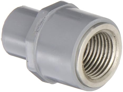 CPVC to Stainless Steel 316 Transition Pipe Fitting, Adapter, Schedule 80, Gray, 1/2" NPT Female x SPG