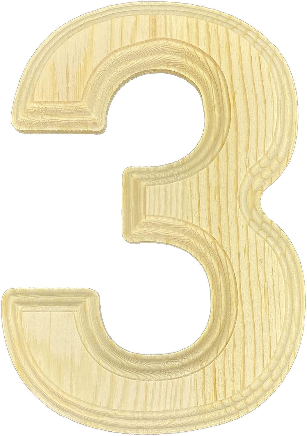 Crafts Central Pine Wood Beveled Wooden Numbers for Arts & Crafts, Decorations and DIY Number 3