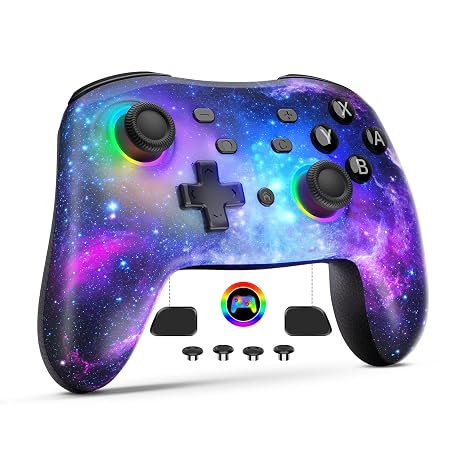 NexiGo Hall Effect RGB Backlit Wireless Controller (No Drift, No Deadzone) for Switch 2 and Switch, Bluetooth Controller with RGB Light, Programmable Buttons, Vibration, Motion, Turbo (Cosmic Nebula)
