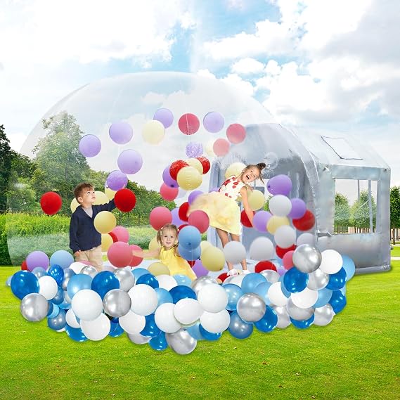 10FT Clear PVC Inflatable Bubble House Dome Tent with Tunnel - Bubble House Dome Inflatable, Ideal for Fun Events and Parties, Durable Inflatable Bubble House, Easy Setup (Silvery, 10FT)