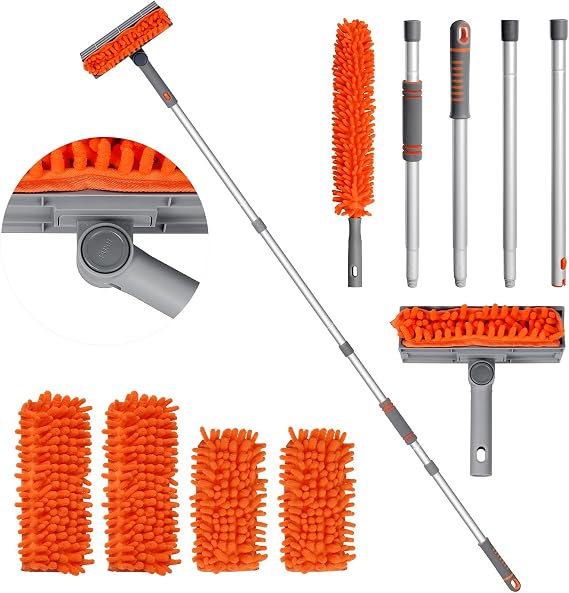 Ceiling Fan Cleaner Duster with 63" Extension Pole, Ceiling Fan Blade Cleaning Tool, Dusters for Cleaning High Ceiling Fan Reusable Chenille Pads for Blind, Baseboard, Wall