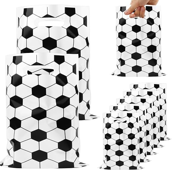Soccer Gift Bags, 30 Pcs Plastic Soccer Goodie Goody Snack Candy Treat Bags Soccers Present Party Bag, Plastic Soccers Theme Party Goodie Bag - Team Snacks Sports Events Partys Decorations Supplies