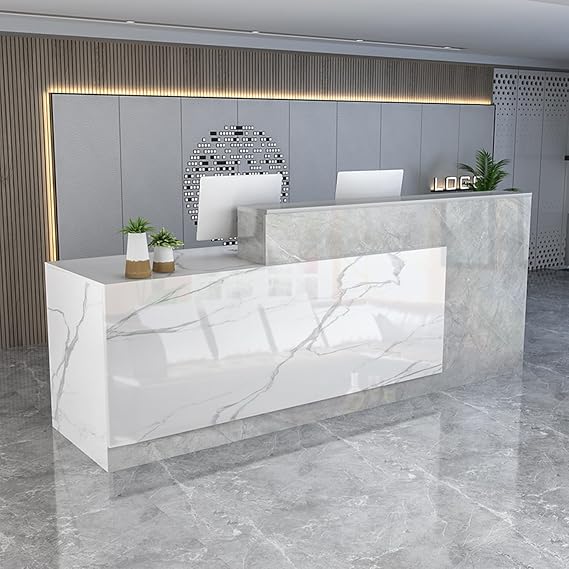 Front Counter Desk with Lockable Drawers, Reception Counter Desk with Open Shelves,Modern Retail Counter Computer Desk Reception Table for Salon Lobby Hotel Checkout Office(47'', A-Left)