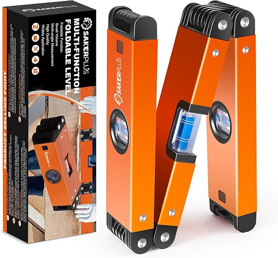 SakerPlus Multi-Function Folding Level, 24" Level Tool, Multi-Angle Measurement (45/90/180), High-Precision Aluminum Profile (0.5mm/m), Perfect for Woodworking, Construction & DIY Gifts