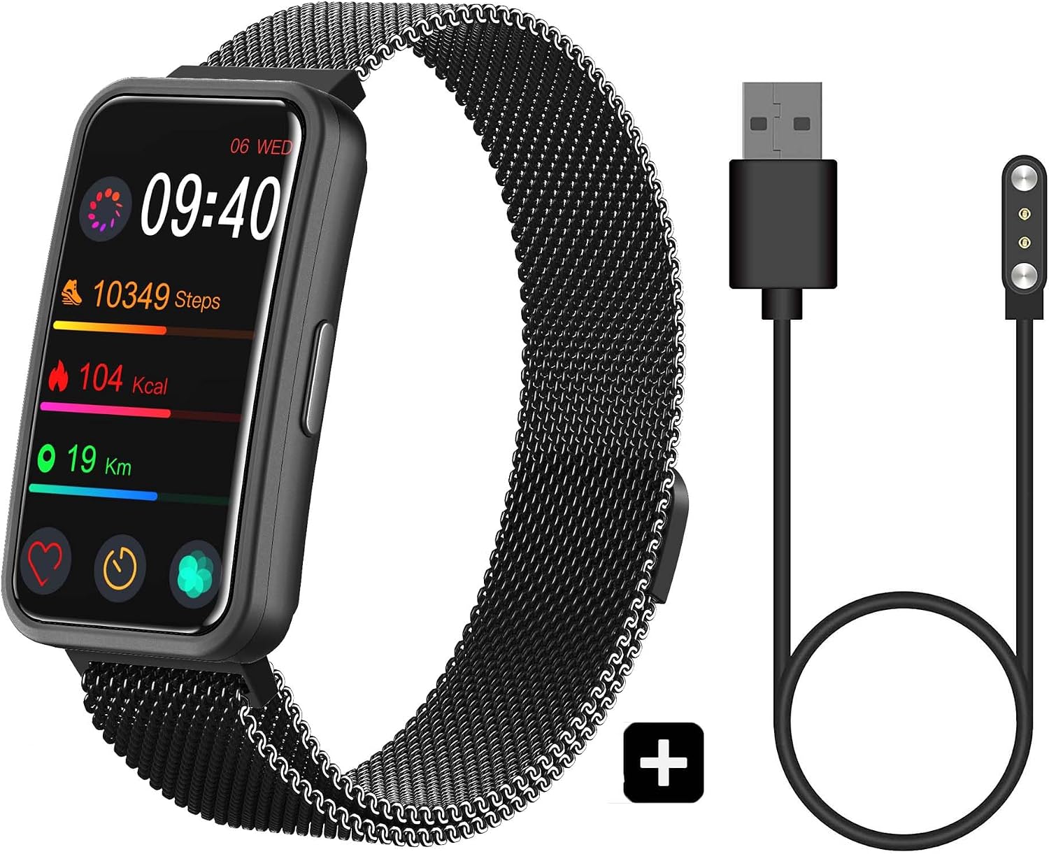 GLSY Metal Black Activity Fitness Tracker with 247 Heart Rate Monitor and Blood Pressure Monitor  Charger