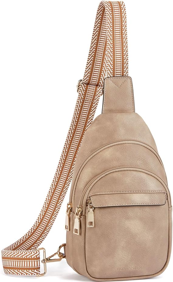 BOSTANTEN Sling Bag for Women Leather Crossbody Bags Fanny Pack Chest Bag for Travel