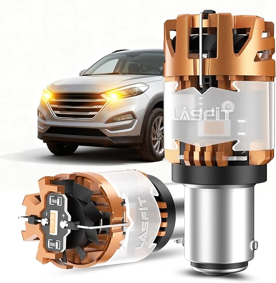 LASFIT D2 1157 LED Bulb Amber Built in Resistor Front Rear Turn Signal Lights Upgrade Bright Canbus Ready Anti Hyper Flash Error Free, 2pcs