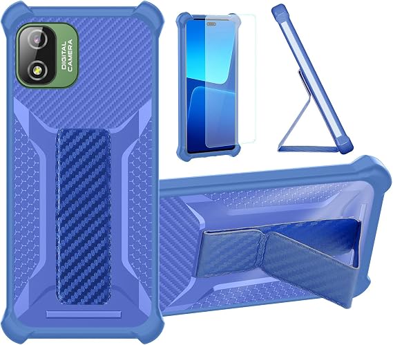 Aroepurt Case Compatible for SUNMAX Model D Phone Case Cover [with Tempered Glass Screen Protector] Hybrid Case [Folding Support Magnetic] [Frosted anti-fingerprint] Blue
