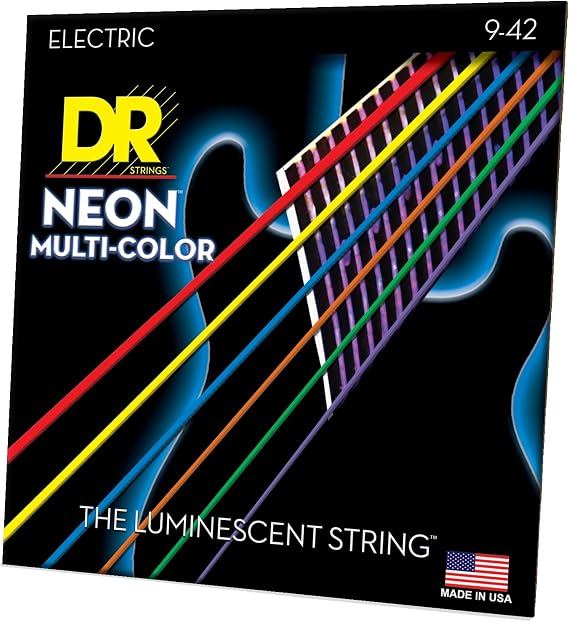 DR Strings NMCE-9 Hi-Def Neon Multi-Color K3 Coated Electric Guitar Strings - .009-.042 Light