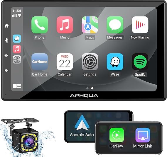 Carplay for Car with 1080P Waterproof Backup Camera, 7'' HD Screen Car Stereo, Car Radio Receiver, Hands-Free Calling,Mirror Link,Siri,Google,AUX/FM, GPS Navigation, Airplay, for All Cars