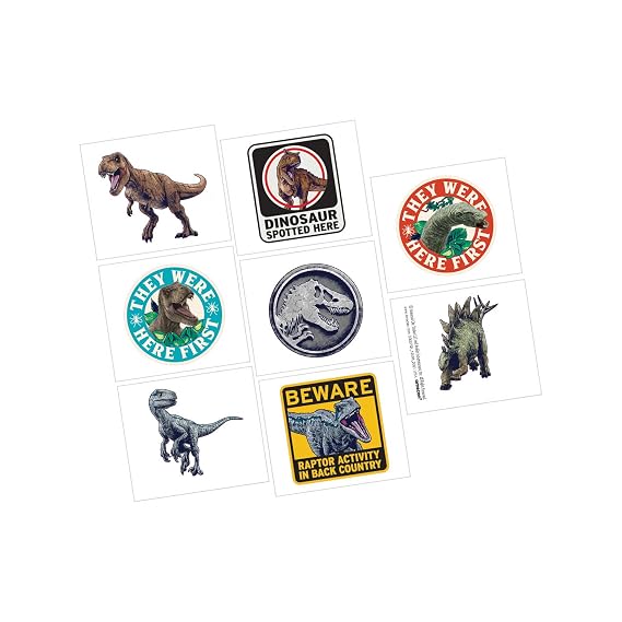 Assorted Jurassic World Into the Wild Tattoos - 2" x 1.75" (Pack of 8) - Perfect for Dino-Lovers, Party Favors & Gift Ideas
