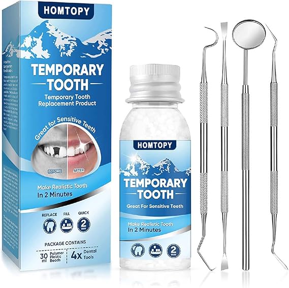 Tooth Filling Repair Kit, Temporary Teeth Filler with 4 Dental Tools,Teeth Replacement Kits for Temporary Fixing Filling Missing Broken Chipped Tooth DIY Moldable False Dentures Tooth, 30ml