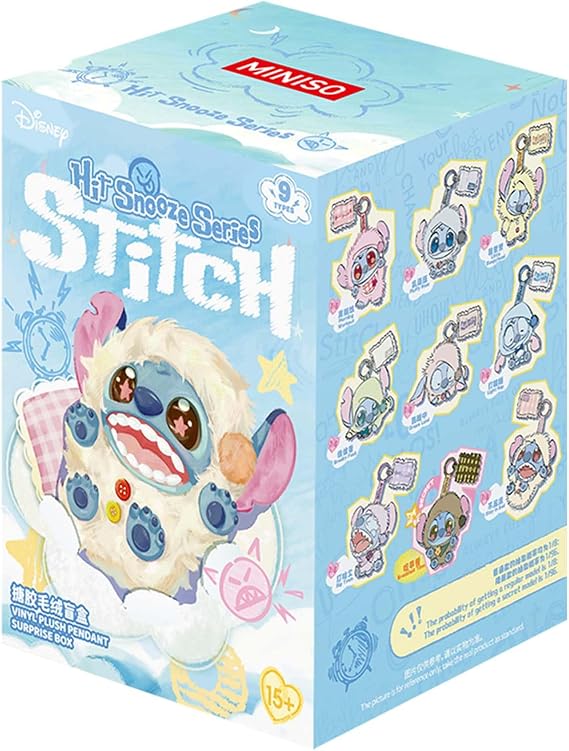 MINISO Disney Stitch Five More Minutes Series, Blind Box Keychain Vinyl Plush, Bag Charm, Collectible Surprise Gift for Fans, Single Box (Random Style)