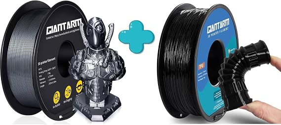 GIANTARM 3D Printer Filament 1kg,Black TPU and Silver PETG 1.75mm Dimensional Acuuracy +/-0.03mm,1080 Feet Per Roll,Vacuum Packaging