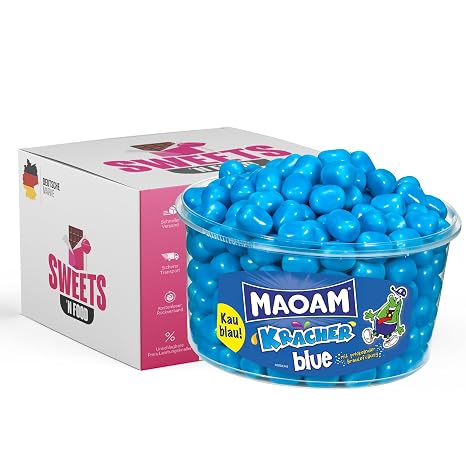 Sweets'N Food Maoam Cracker Crisp Fruity Chew Sweets with Shower Filling Fruit Cracker Blue Red Berries 1200 g Tin (Blue)