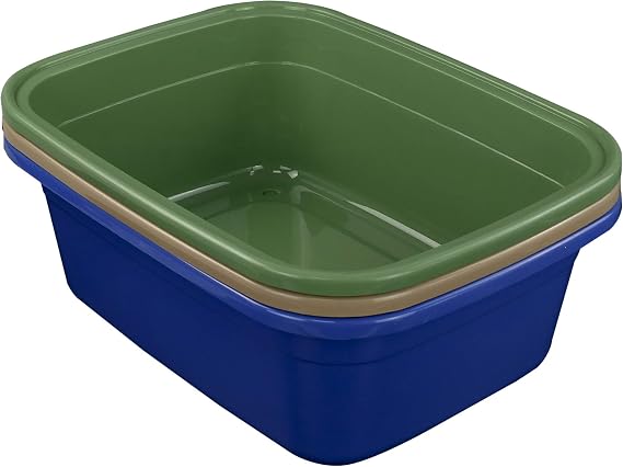 Gloreen 18 Quart Wash Basin, Large Plastic Rectangular Dish Pan/Tub, 3 Pack