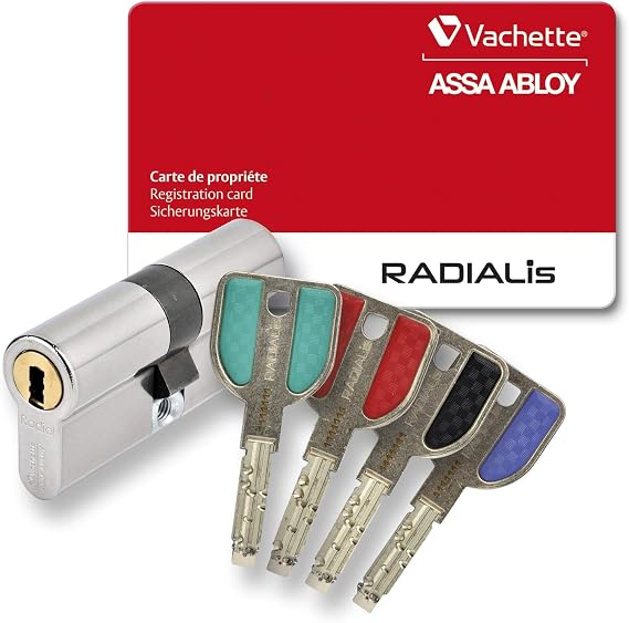 High-Security Profile Cylinder with Remote Control SYNKRO Function Nickel-Plated 4 incopiable Keys + Property Card RADIALIS fonction SYNKRO