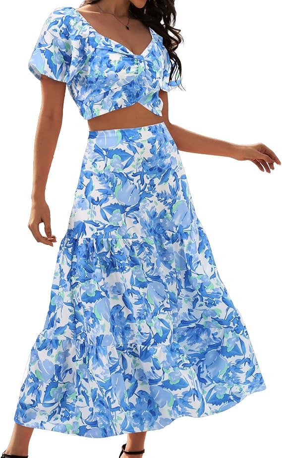 DRESSTELLS 2 Piece Skirt Set, Floral Maxi Matching Outfit Summer Beach 2026