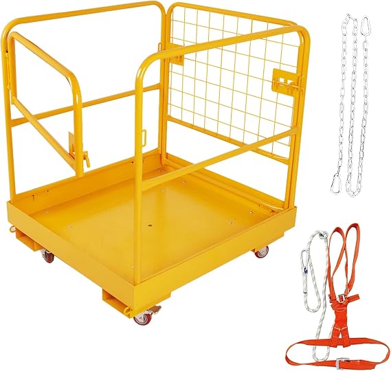 Forklift Safety Cage, 36"x36" inch Lift Basket, Heavy Duty Forklift Man Basket 1200LBS Capacity with 4 Wheels, Safety Set, Forklift Work Platform for Most Aerial Jobs