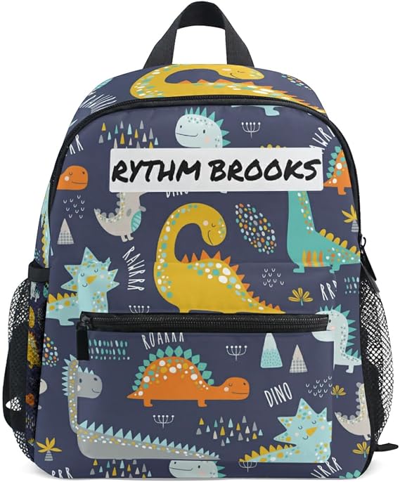 OREZI Custom Preschool Backpack with Chest Strap,Personalized Dinosaur Pattern Mini Toddler Backpack Daycare Toy Bag for Boys Girls,10 x 4x 12 Inches