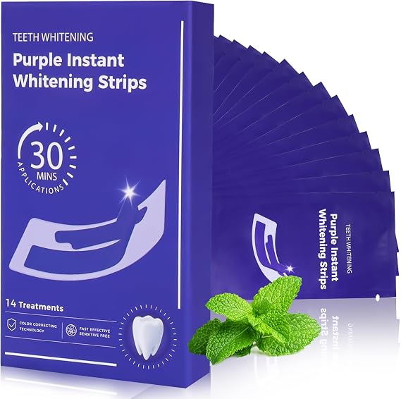 Natural Teeth whitening Strips Sensitive White Strips for Teeth whitening-7 Days for Smile Effective & Gentle Dental Whitener Peroxide-Free,Deep Stains Removal (14 Pices Mint )