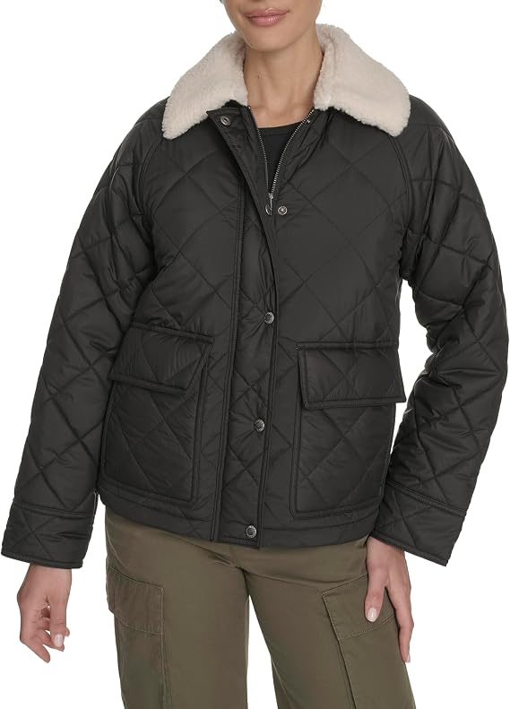 Levi's Women's Diamond Quilted Jacket With Sherpa Collar Jacket