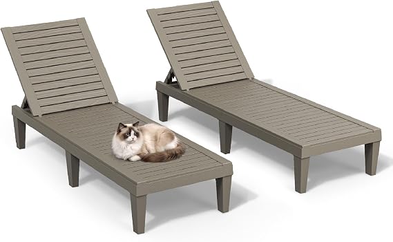 NUNU LAB Outdoor Chaise Lounges, Patio Lounge Chair, Striped Grey, Set of 2