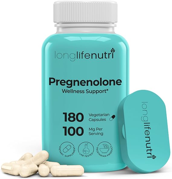 Brain & Hormone Support Pregnenolone - 180 Veggie Caps for Enhanced Memory, Focus & Vitality - Made in USA