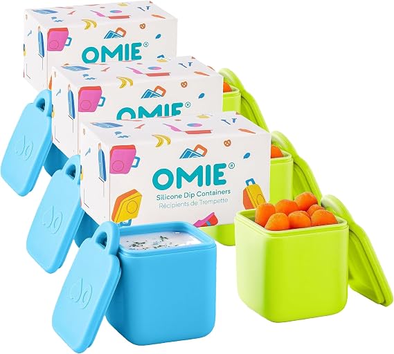 OmieBox (6 pack) Leakproof Dips Containers To Go, Salad Dressing Container, Condiment Container with Lids - Food Safe Silicone - 4 ounces (Blue/Lime)