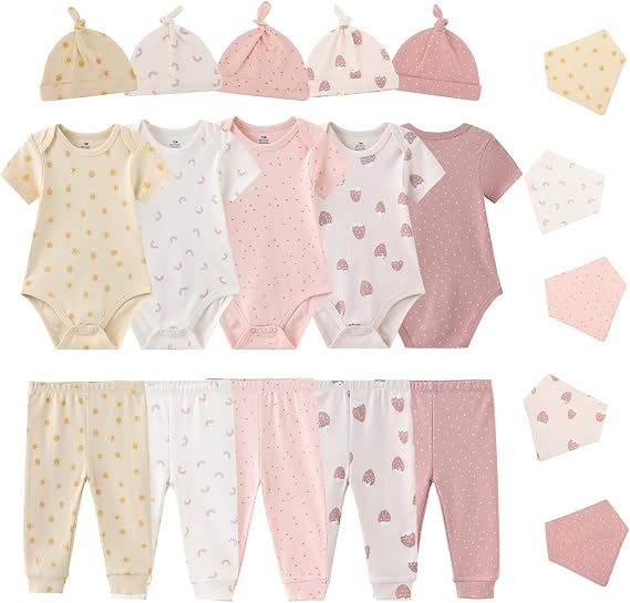 Baby Short Sleeve Jumpsuit Essentials Infant Clothing Set 20-Piece for Boys and Girls