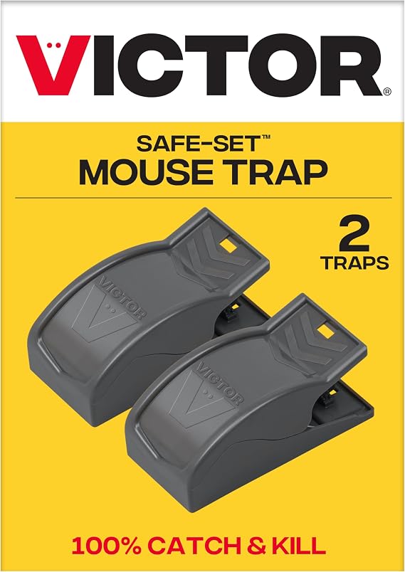 Victor M070B Easy Safe-Set Power Kill Mouse Trap, 2-Pack Reusable Snap Trap | Refillable Bait Cup, Bait Hood Prevents Theft, High Side Walls, Safe Around People and Pets per Directions