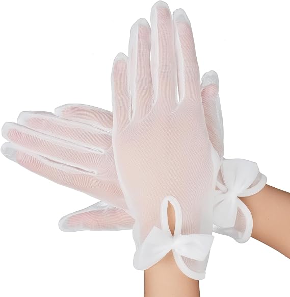 Lace Gloves Bow Tea Party Gloves for Women Bridal Sheer Glove 80s Wedding Prom Evening Funeral Dancing Opera