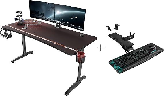 EUREKA ERGONOMIC 60 Inch Curved Gaming Desk with Large Adjustable Keyboard Tray