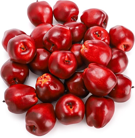 ZEAYEA 24 Pcs Artificial Apples, Realistic Fake Red Delicious Apples, Decorative Lifelike Faux Apples for Home Kitchen Festival Party Photography Christmas Decoration