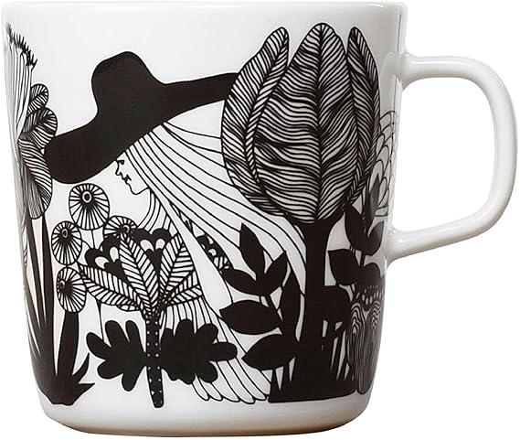 MARIMEKKO Oiva Siirtolapuutarha Large Mug Refine Your Kitchen Decor with Our Iconic Black & White Stoneware Stylish Porcelain Coffee Mugs to Elevate Your Drinking Experience (14oz)