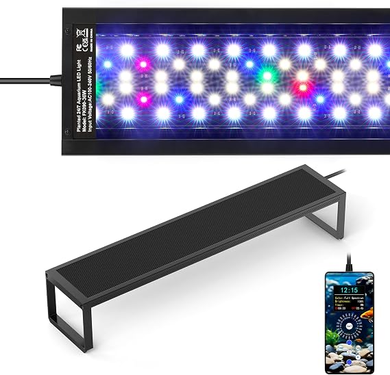 6-Rows WRGB Led Aquarium Light, 24/7 Mode Fish Tank Light with One-Touch Calibrate Time, Full Spectrum Led Grow Lights with Precise DIY to 1-Min Timer & 1%-Brt & 9-Color, mit Memory Function [Energy Class E]