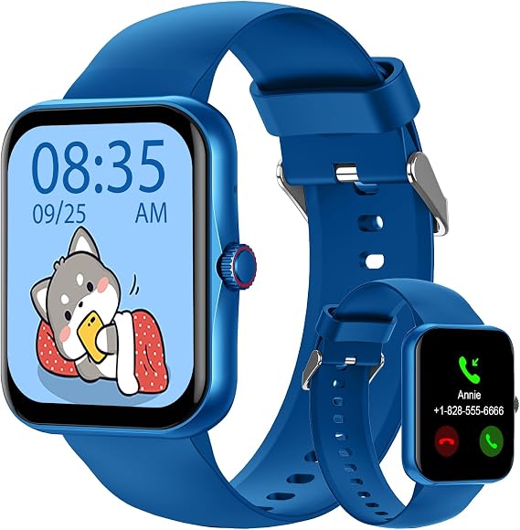 PTHTECHUS Smart Fitness Watch for Adults, Sport Smartwatch with Heart Rate Blood Oxygen 37 Exercise Modes Phone Calls Siri Recall App Notifications Sleep Monitoring for Men Women (Blue-CA)