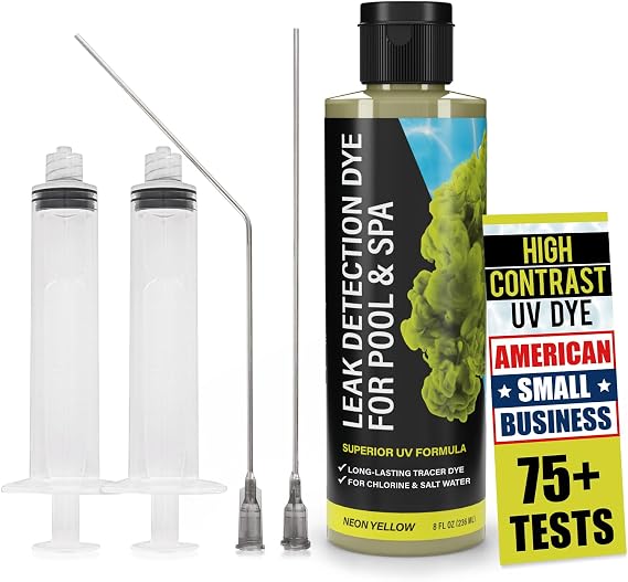 Pool Leak Detection Dye Kit for Inground Above Ground Pools Spa & Hot Tub | 75+ Tests, 2 Metal Applicators Long-Lasting Tracer Dye Easily Finds Leaks in Chlorine & Saltwater Pools, 8 OZ Neon Yellow