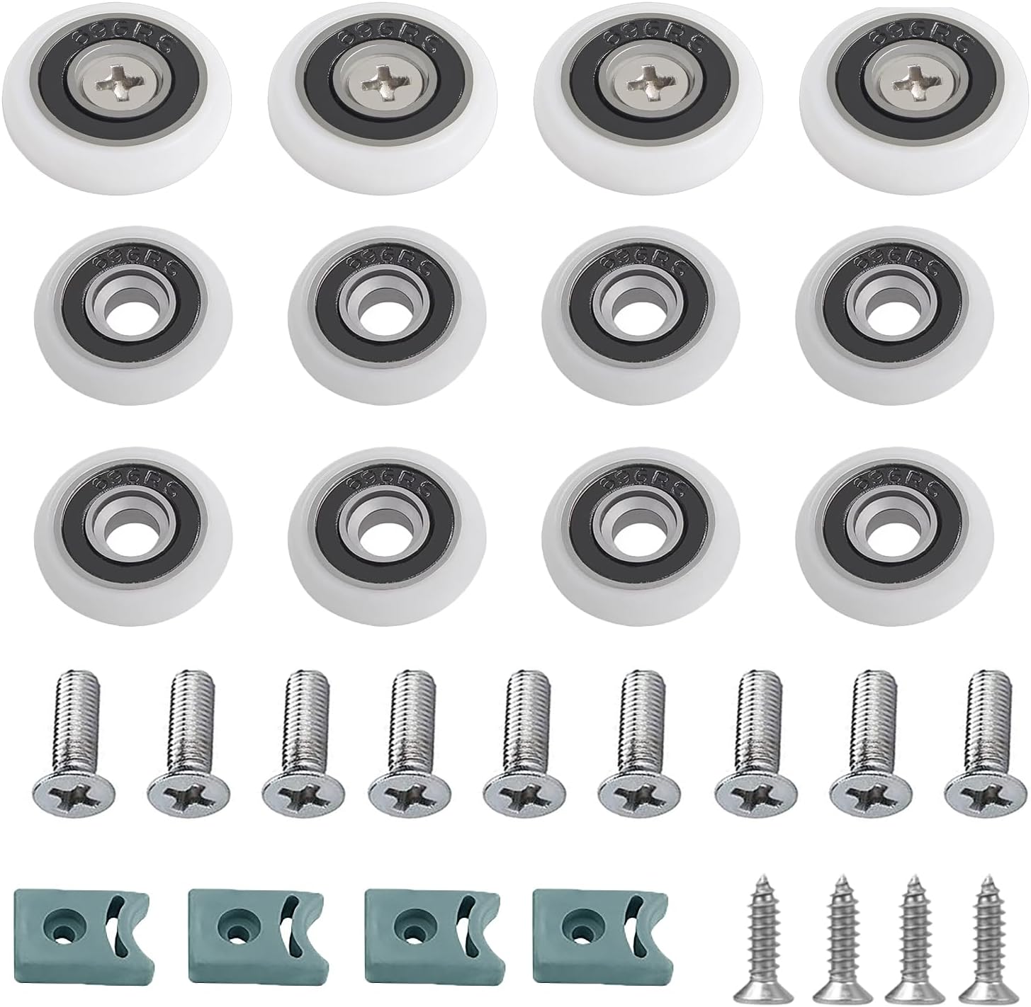 32 Pcs(12 Sets) Shower Door Rollers Runners Wheels Replacement Part for Curved Doors Bathroom Glass Door Runner Sliding Shower Door Roller Wheel with Blocks(Diameter 25/23mm)
