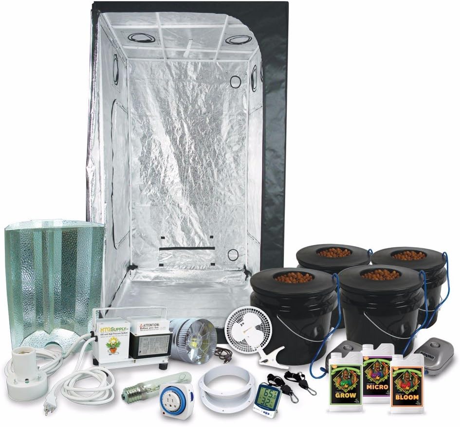 HTG Supply 3 x 3 39x39x79 Grow Tent Kit Complete with 400-Watt HPS Grow Light  DWC Hydroponic System & Advanced Nutrients