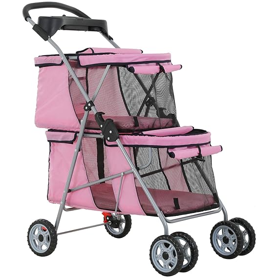 BestPet | 4-Wheel Pet Stroller | Pink | Foldable Dog & Cat Stroller