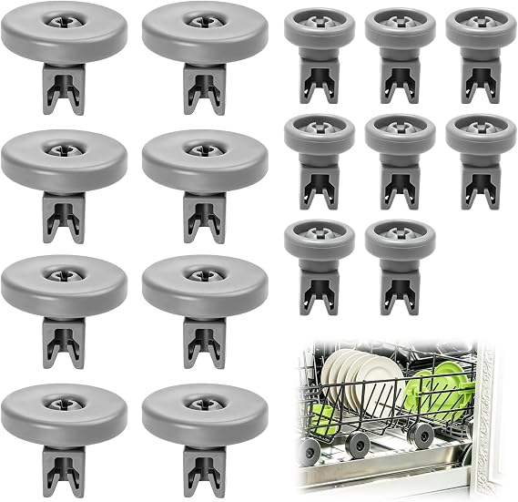 16 Pack Dishwasher Wheels Lower Basket and Upper Cutlery Basket Replacement Parts Universal Rollers Compatible with Zanussi AEG Electrolux Easy Installation Heat Resistant Plastic Grey