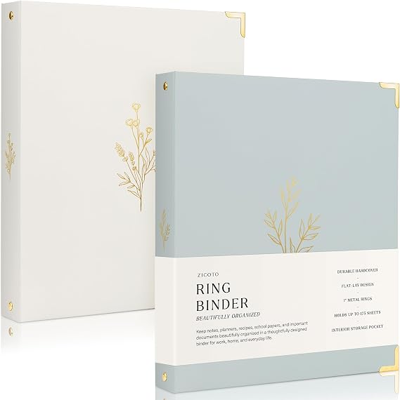 Aesthetic 3 Ring Binder Set of 2-1 Inch Binder Fits Letter Sized Paper | Cute Holder for Women or Men with Pocket - Easily Organizes Your Paperwork for School, Office or Work