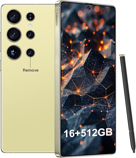 BDWJW I25 Ultra Smartphone 16GB+512GB Android 14 Smartphone, 6.99" FHD+ Display, 7000mAh Battery, 108MP+68MP Dual Camera, Built-in Pen Stylus, Fast Performance Large Memory (Yellow)